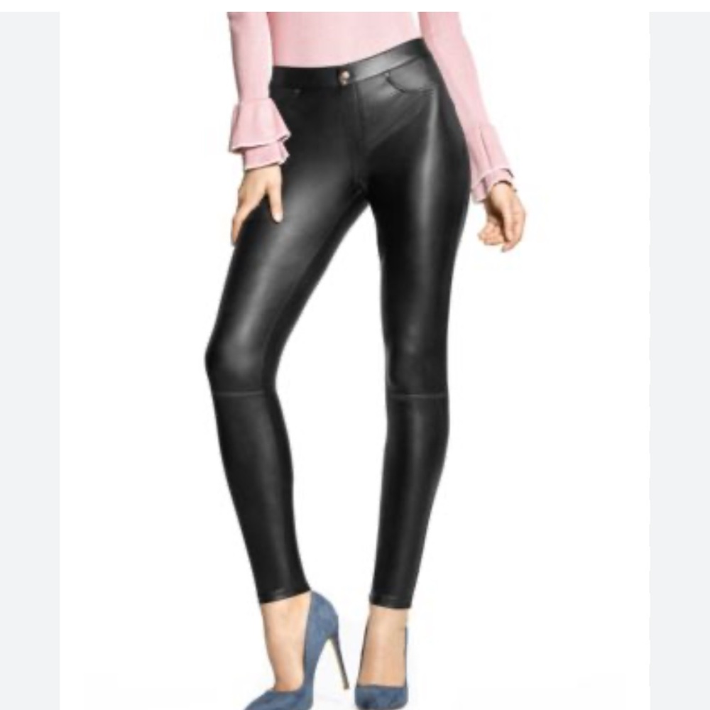 HUE Black Faux Leather Pullon Leggings Size L NWOT